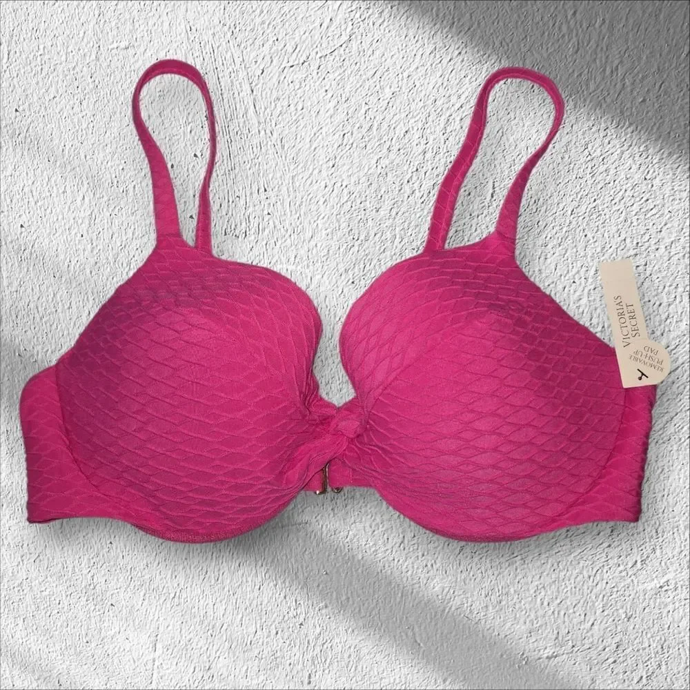 Victoria's Secret 36C TWIST FRONT Push Up Bikini Top Underwire Textured Pink Nwt
